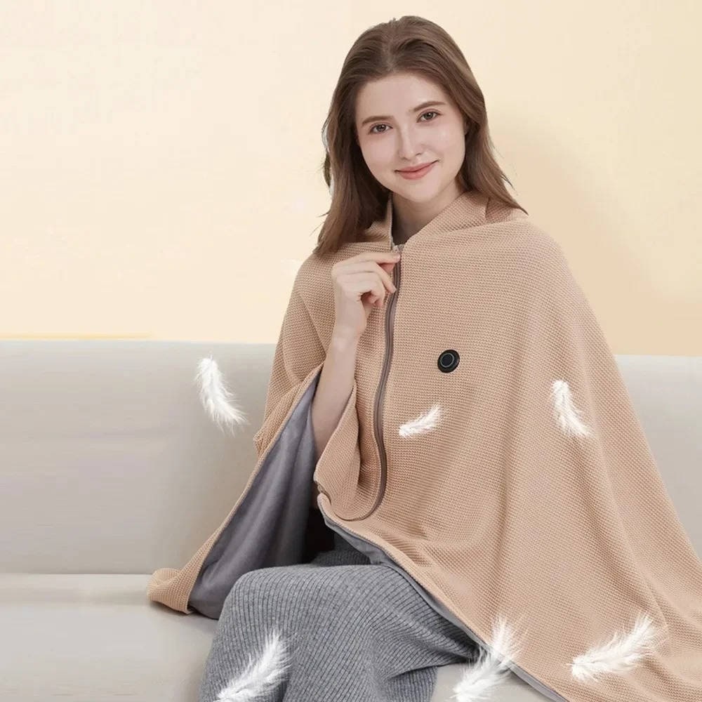 Wearable Heated Blanket Throw with USB Power Zipper Closure and 8 Heating Zones
