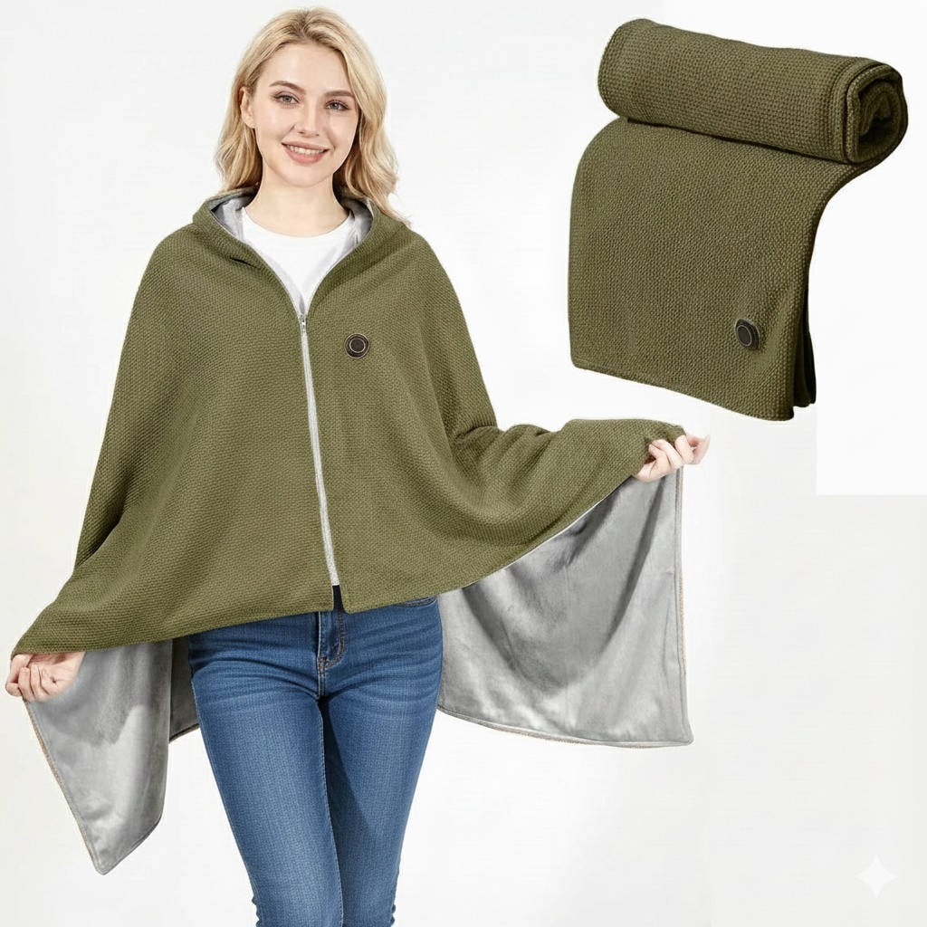 Wearable Heated Blanket Throw with USB Power Zipper Closure and 8 Heating Zones