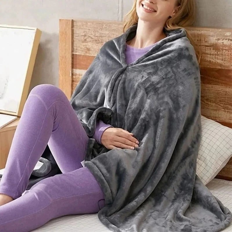 Wearable Portable USB Heated Blanket with Snap Buttons and Remote Control Queen Size