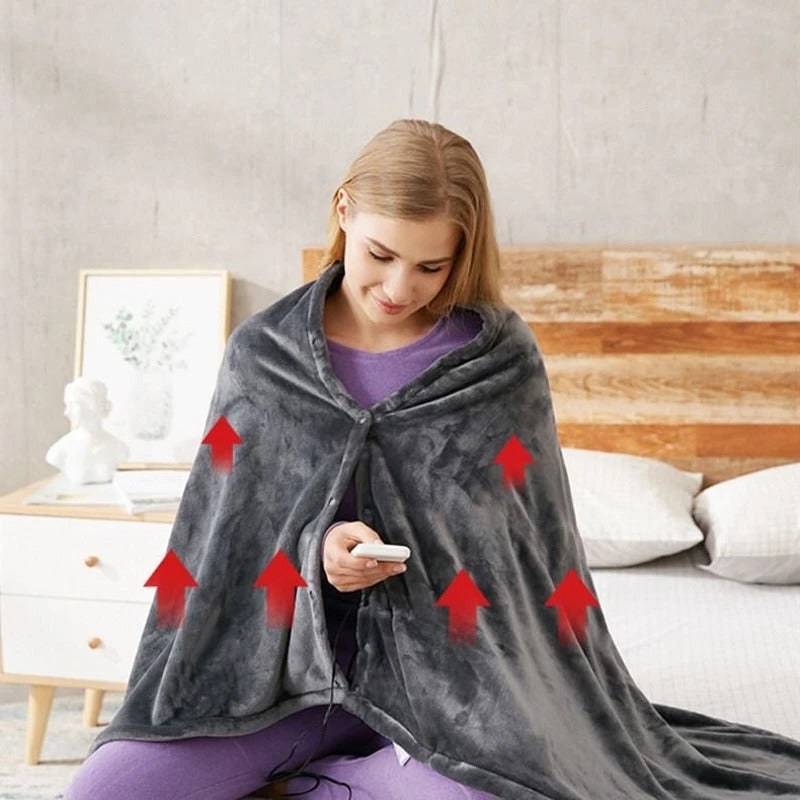 Wearable Portable USB Heated Blanket with Snap Buttons and Remote Control Queen Size