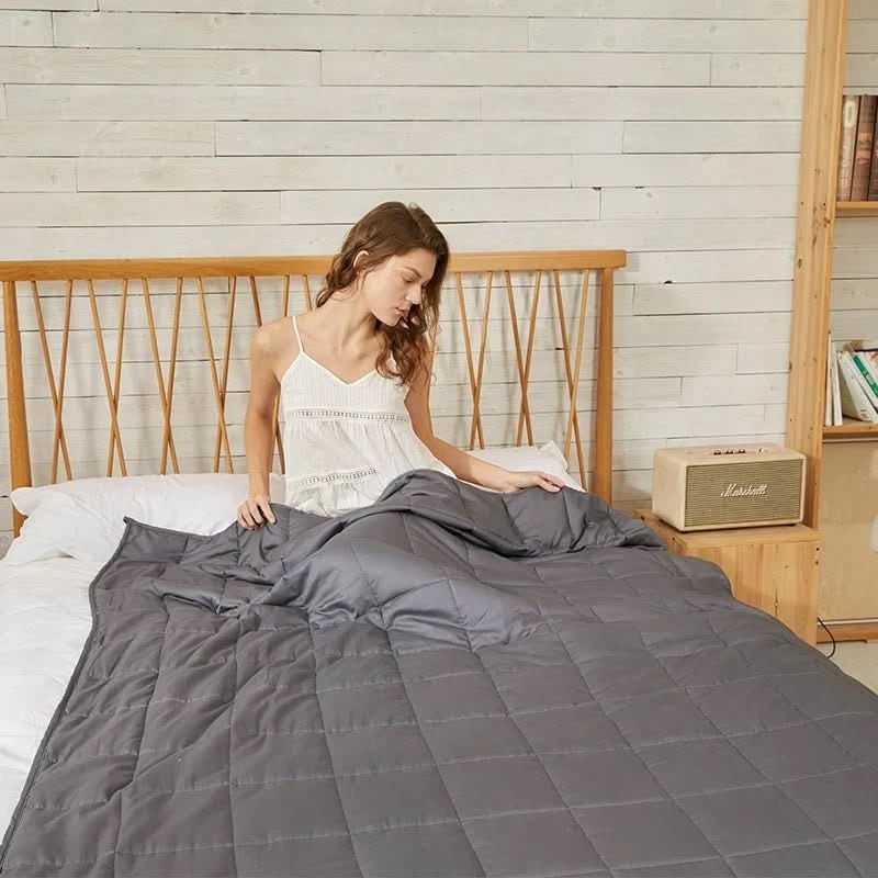 Weighted Blanket for Sleep Anxiety Bed with Quilted Cotton Design Throw