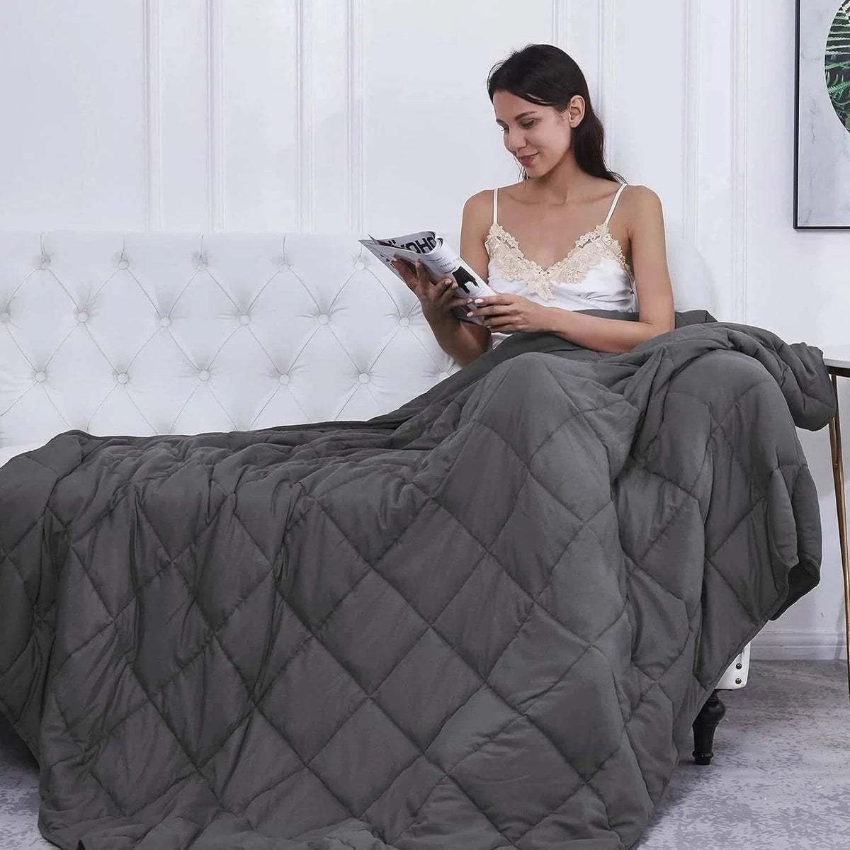 Weighted Blanket for Sleep Anxiety Bed with Quilted Cotton Design Throw
