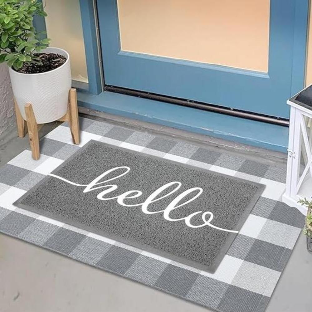 Welcome Mat Outdoor with PVC Loop Texture and Non-Slip Rubber Backing Cat