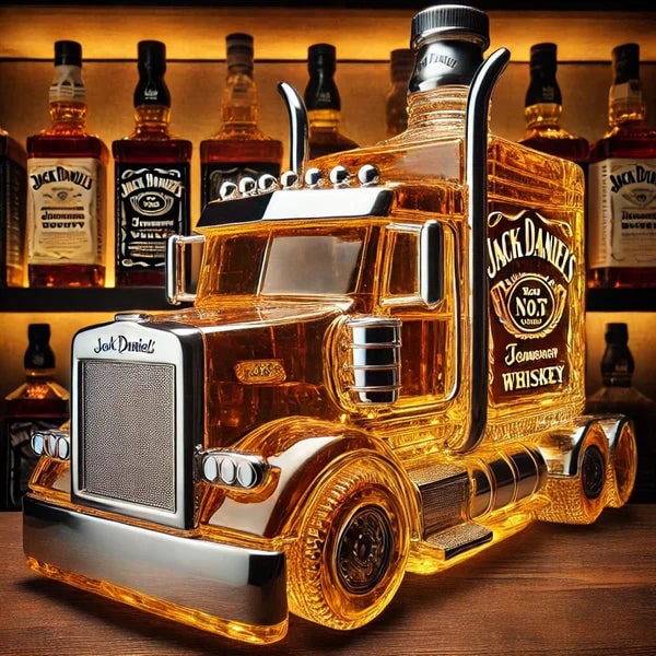 Whiskey Decanter and Glass Set with Semi Truck Design and Chrome Accents Personalised