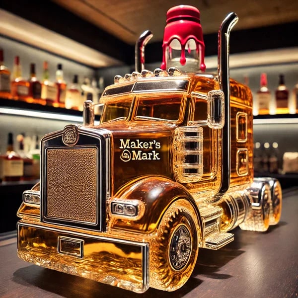 Whiskey Decanter and Glass Set with Semi Truck Design and Chrome Accents Personalised