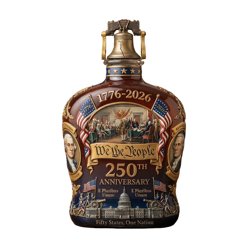 Whiskey Decanter Commemorative Ceramic Liberty Bell Stopper Patriotic Gold Accents