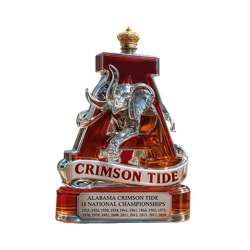 Whiskey Decanter Glass Elephant Sculpture Crown Stopper Gold Display Liquor