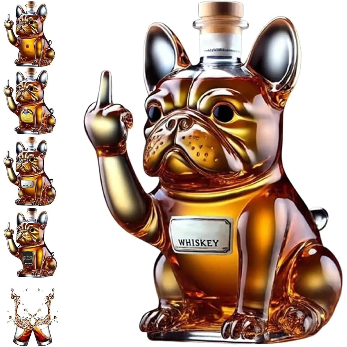 Whiskey Decanter Glass Novelty French Bulldog Cork Stopper