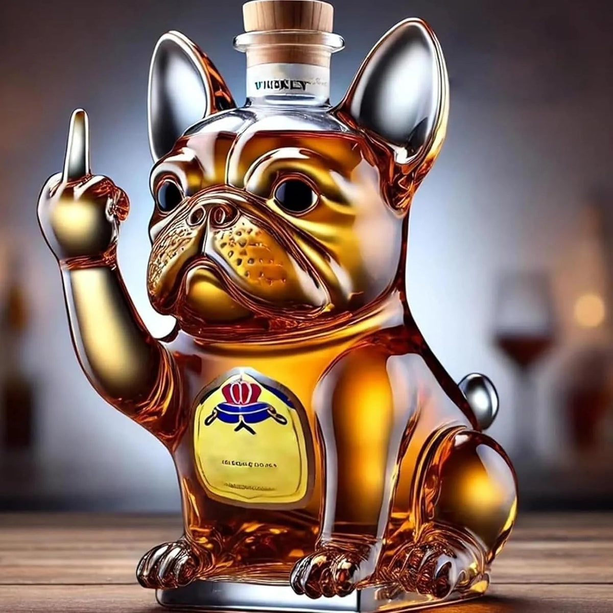 Whiskey Decanter Glass Novelty French Bulldog Cork Stopper