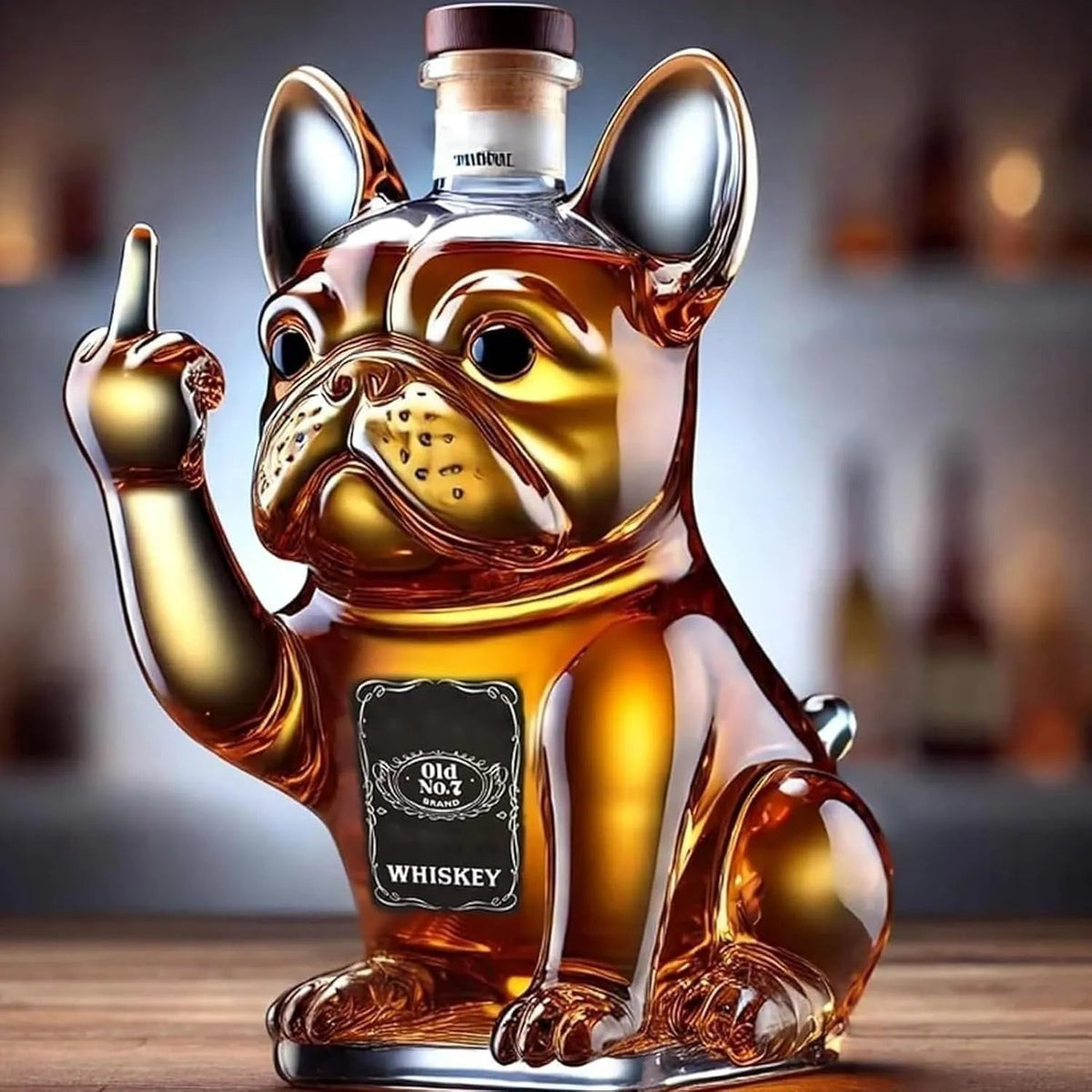 Whiskey Decanter Glass Novelty French Bulldog Cork Stopper