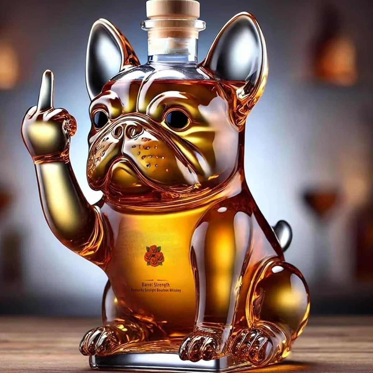 Whiskey Decanter Glass Novelty French Bulldog Cork Stopper