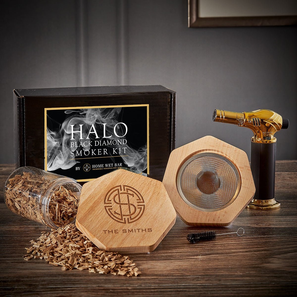 Whiskey Smoker Kit and Cocktail with Wooden Hexagonal Design for Smoked Old Fashioned Drinks
