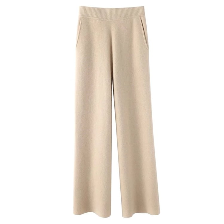 Wide Leg Pants Women's Knit High Waisted Soft Pockets Seamless Cashmere