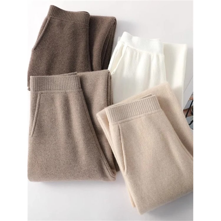 Wide Leg Pants Women's Knit High Waisted Soft Pockets Seamless Cashmere