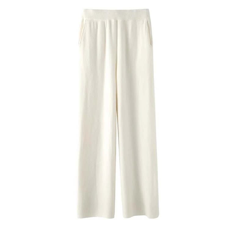 Wide Leg Pants Women's Knit High Waisted Soft Pockets Seamless Cashmere