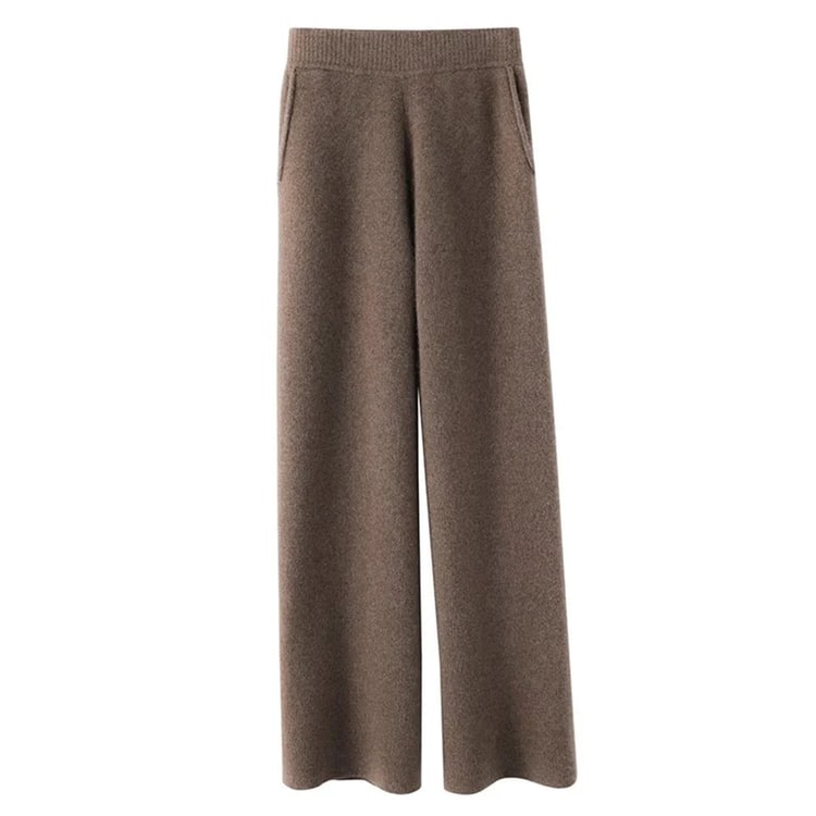 Wide Leg Pants Women's Knit High Waisted Soft Pockets Seamless Cashmere