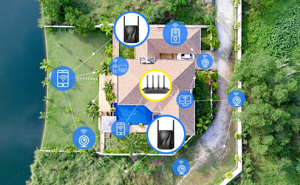 WIFI Extender with Four Antennas Wireless Internet and Booster for Home Coverage Rv