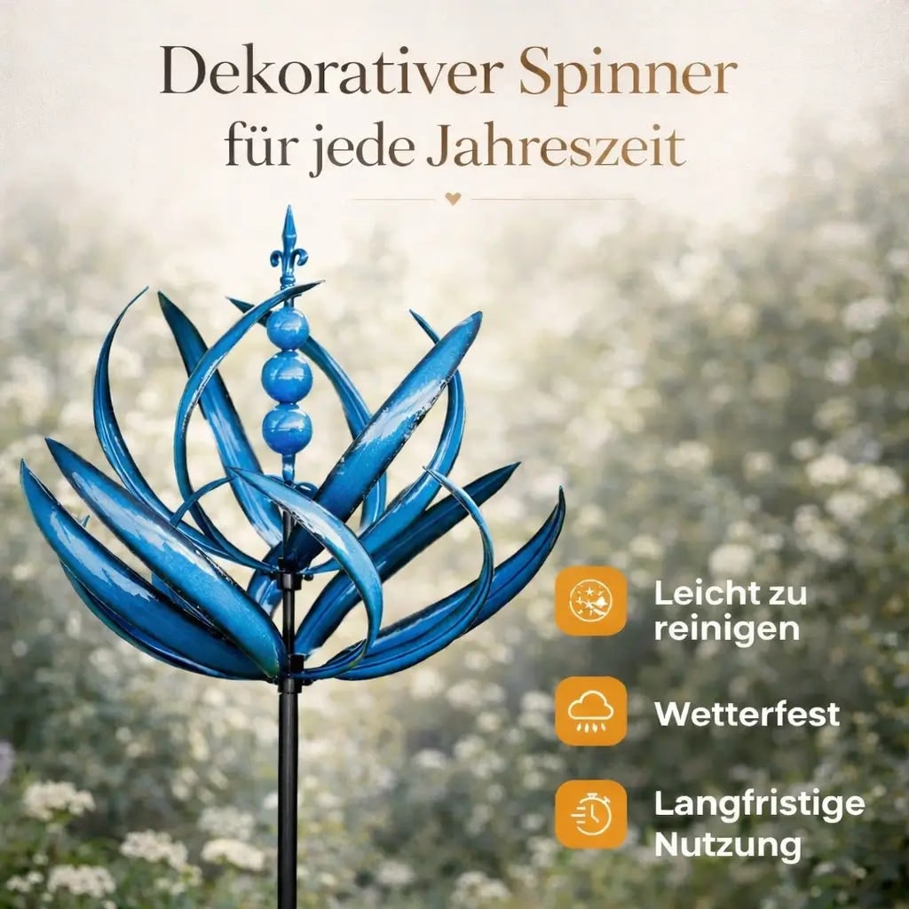 Wind Spinner Metal Garden Stake with Lotus Flower Design and 360 Degree Rotation Yard
