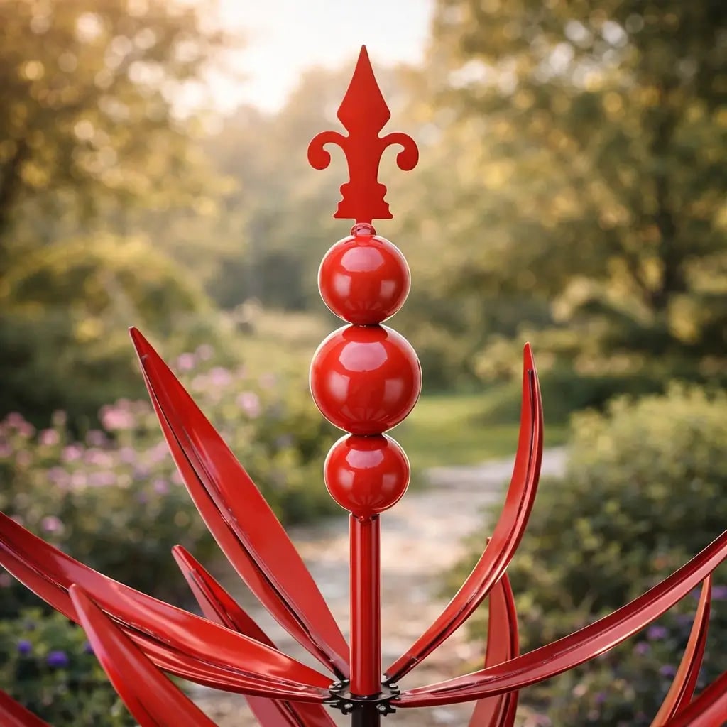 Wind Spinner Metal Garden Stake with Lotus Flower Design and 360 Degree Rotation Yard