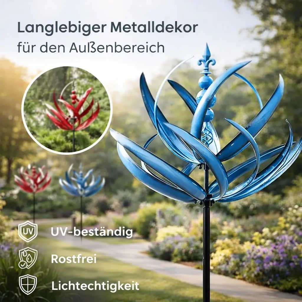 Wind Spinner Metal Garden Stake with Lotus Flower Design and 360 Degree Rotation Yard
