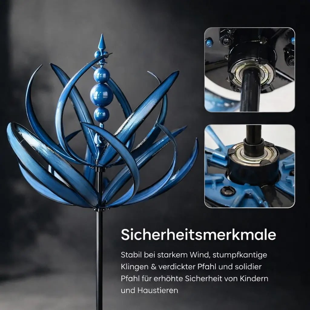 Wind Spinner Metal Garden Stake with Lotus Flower Design and 360 Degree Rotation Yard