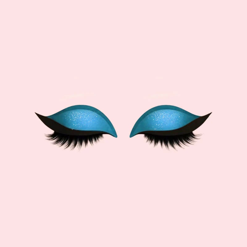 Winged Eyeliner Stickers with False Lashes and Glitter Eyeshadow