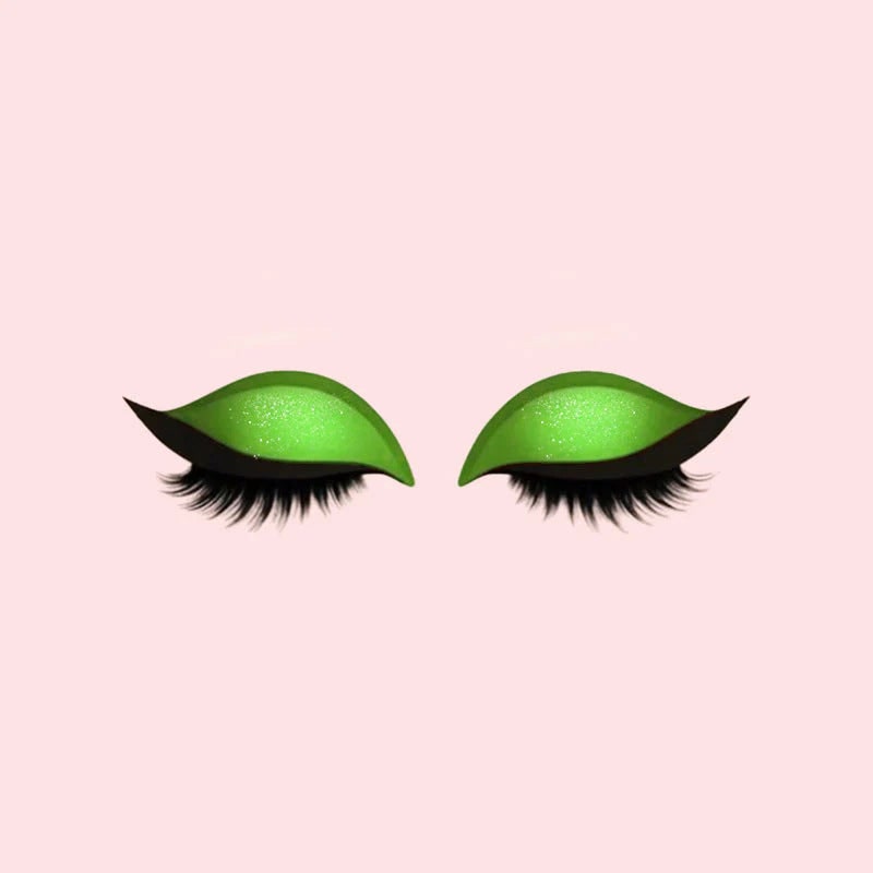 Winged Eyeliner Stickers with False Lashes and Glitter Eyeshadow