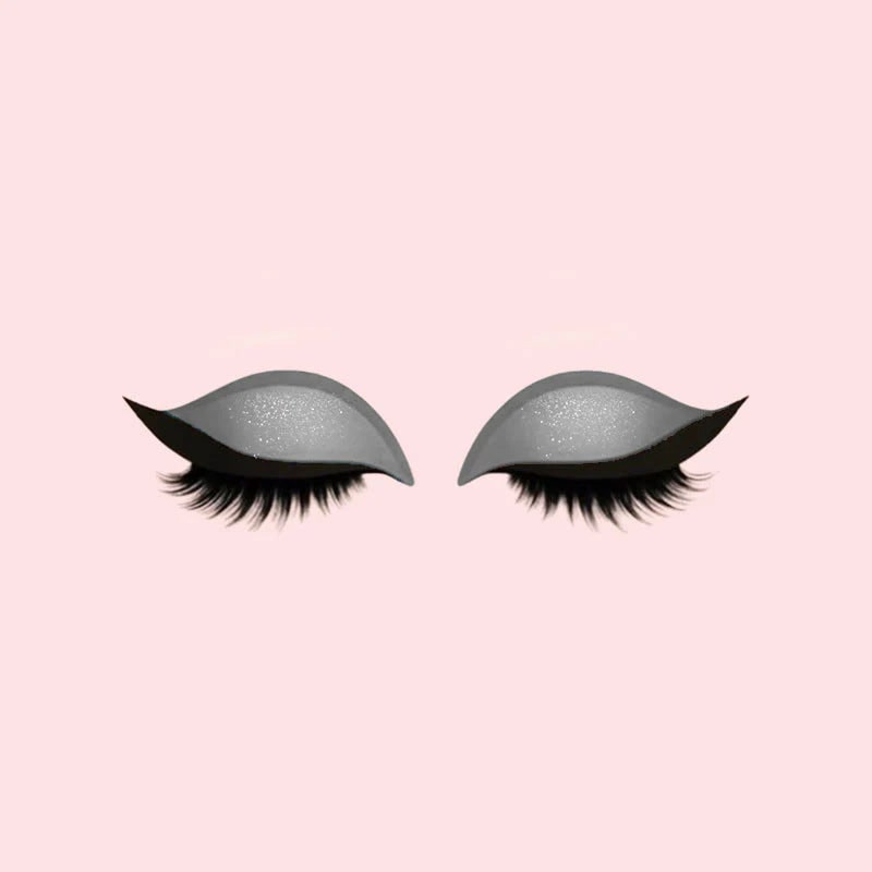 Winged Eyeliner Stickers with False Lashes and Glitter Eyeshadow