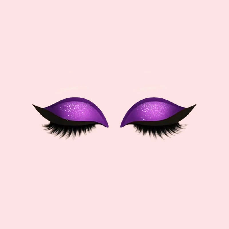 Winged Eyeliner Stickers with False Lashes and Glitter Eyeshadow