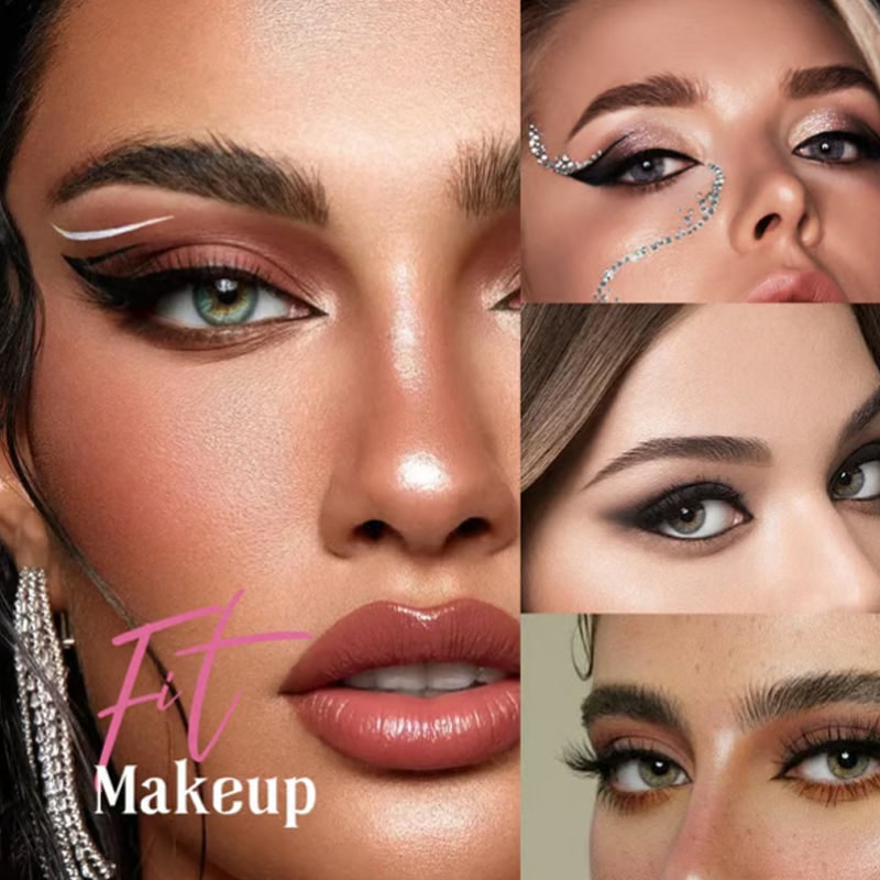 Winged Eyeliner Stickers with False Lashes and Glitter Eyeshadow