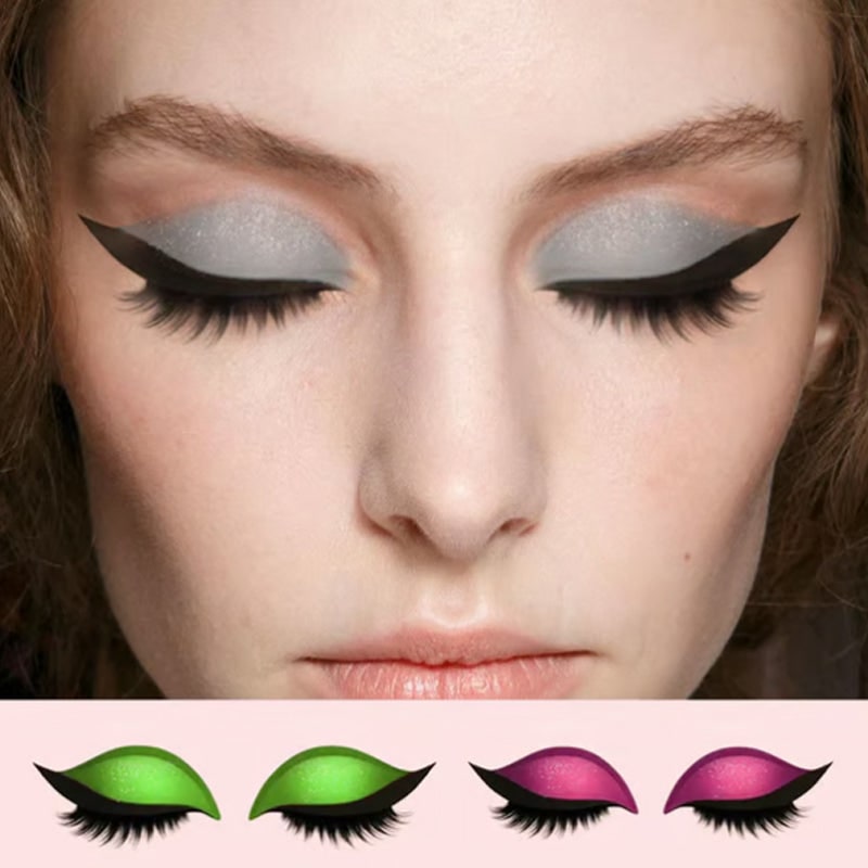 Winged Eyeliner Stickers with False Lashes and Glitter Eyeshadow