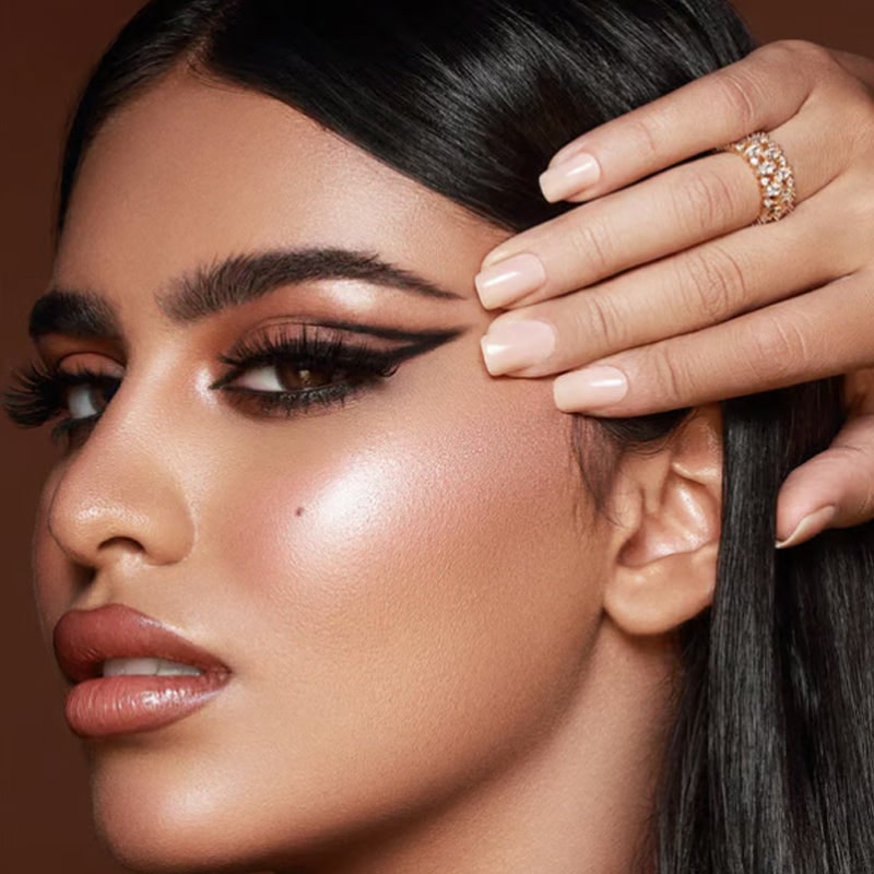 Winged Eyeliner Stickers with False Lashes and Glitter Eyeshadow
