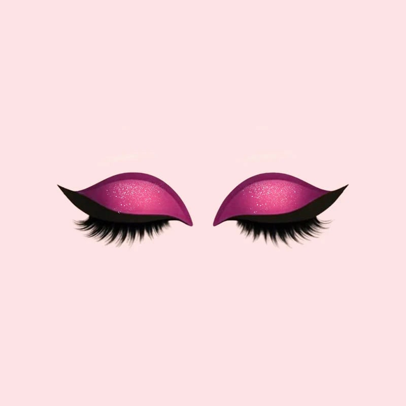 Winged Eyeliner Stickers with False Lashes and Glitter Eyeshadow