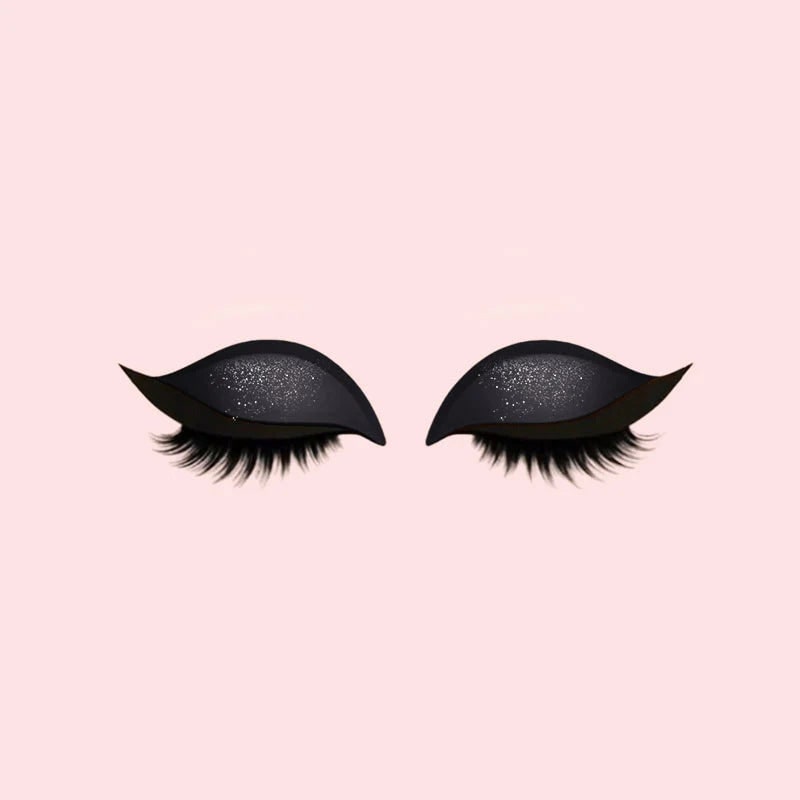 Winged Eyeliner Stickers with False Lashes and Glitter Eyeshadow