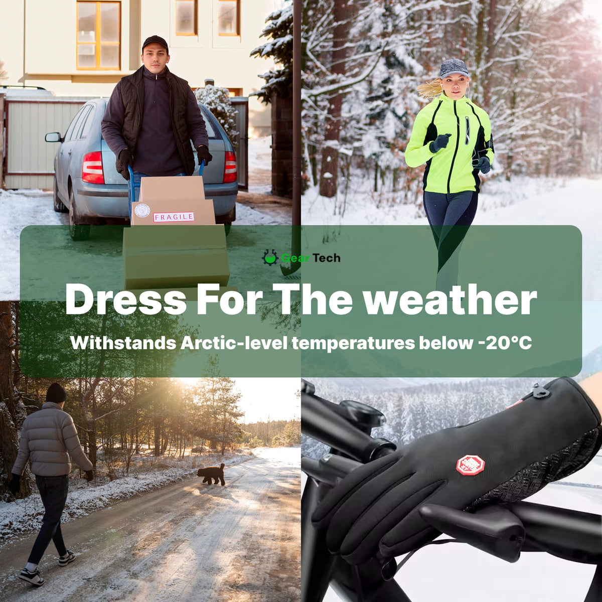 Winter Cycling Gloves Waterproof with Touchscreen Fingertips and Fleece Lining
