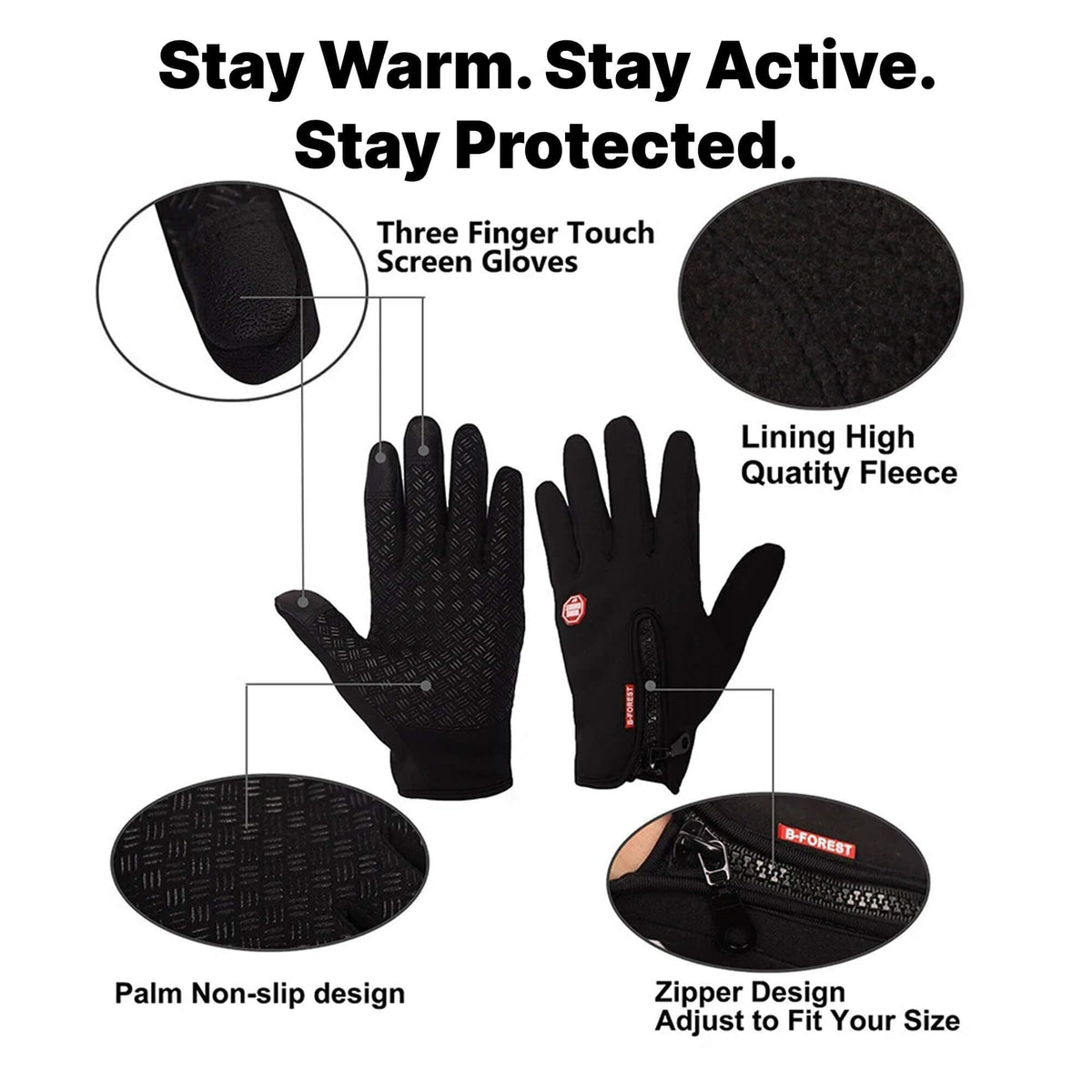 Winter Cycling Gloves Waterproof with Touchscreen Fingertips and Fleece Lining