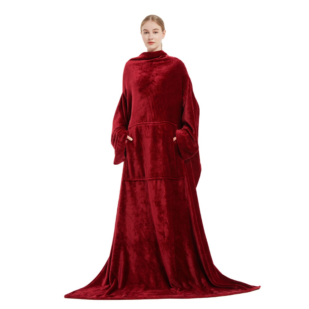 Women's Blanket with Sleeves Wearable Fleece Robe with Front Pocket and Long Oversized Fit