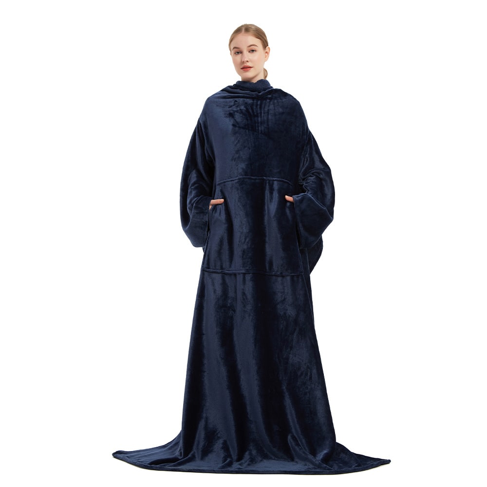Women's Blanket with Sleeves Wearable Fleece Robe with Front Pocket and Long Oversized Fit