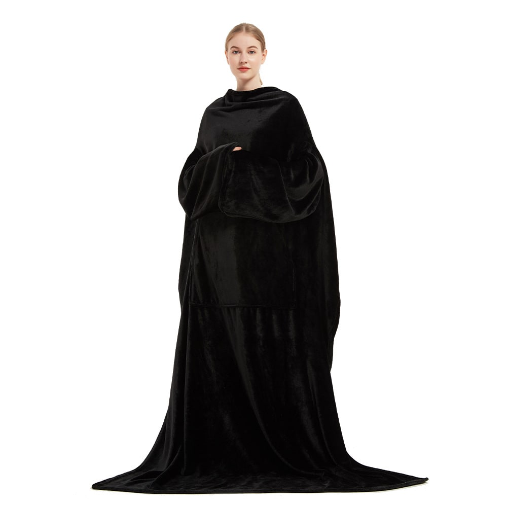Women's Blanket with Sleeves Wearable Fleece Robe with Front Pocket and Long Oversized Fit
