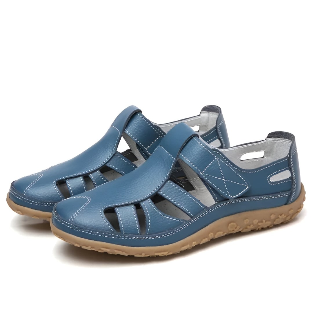 Women's Comfortable Closed Toe Cutout Sandals with Straps Walking Flat Heel Summer