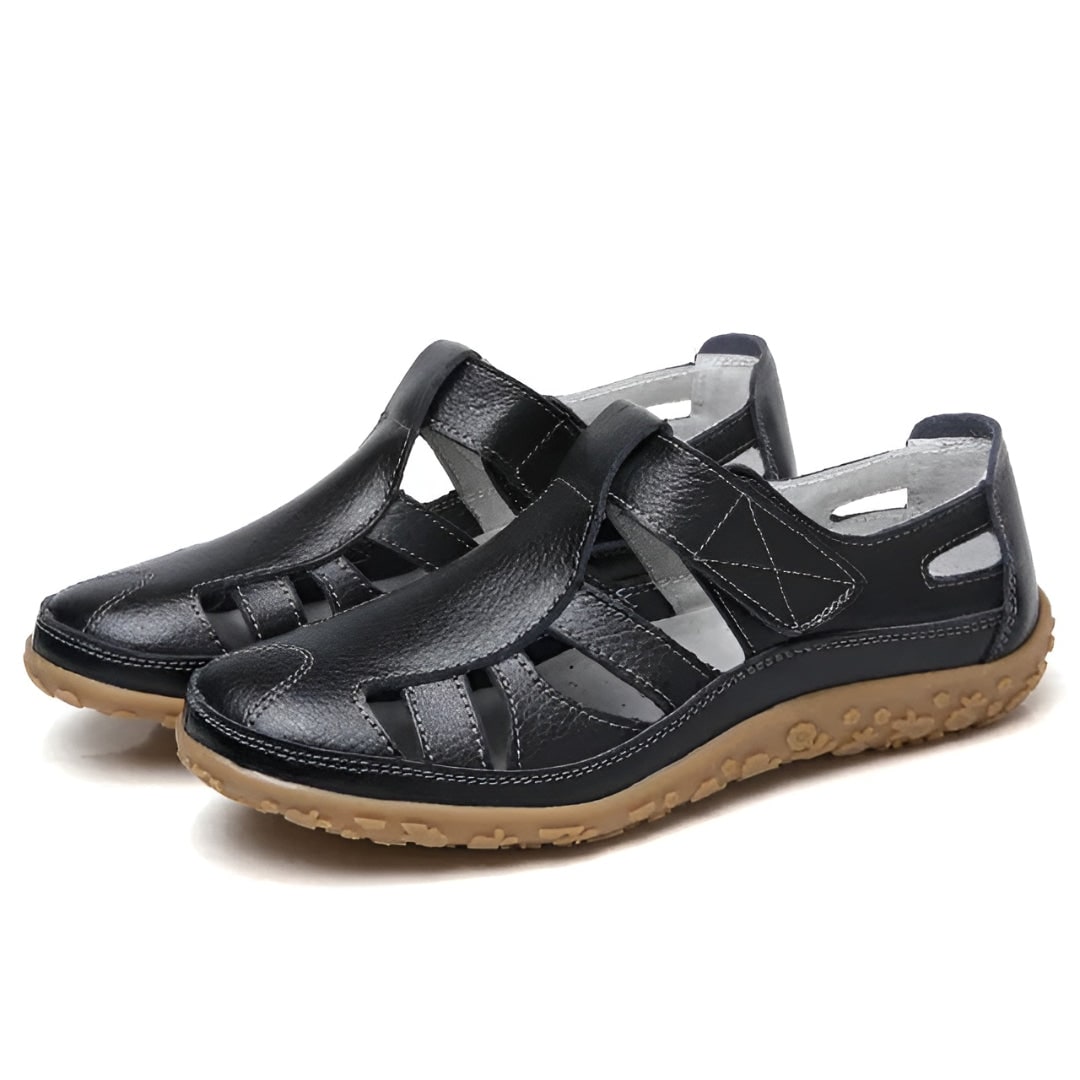 Women's Comfortable Closed Toe Cutout Sandals with Straps Walking Flat Heel Summer