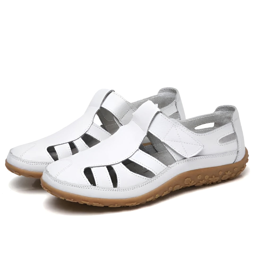 Women's Comfortable Closed Toe Cutout Sandals with Straps Walking Flat Heel Summer