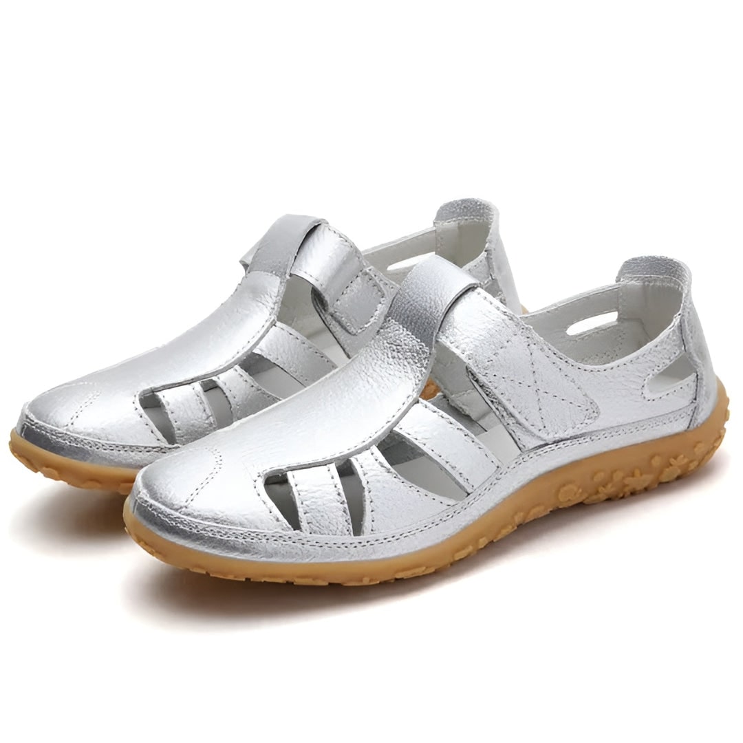 Women's Comfortable Closed Toe Cutout Sandals with Straps Walking Flat Heel Summer