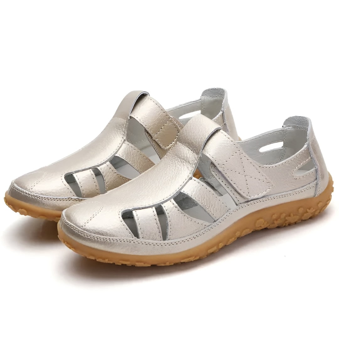 Women's Comfortable Closed Toe Cutout Sandals with Straps Walking Flat Heel Summer