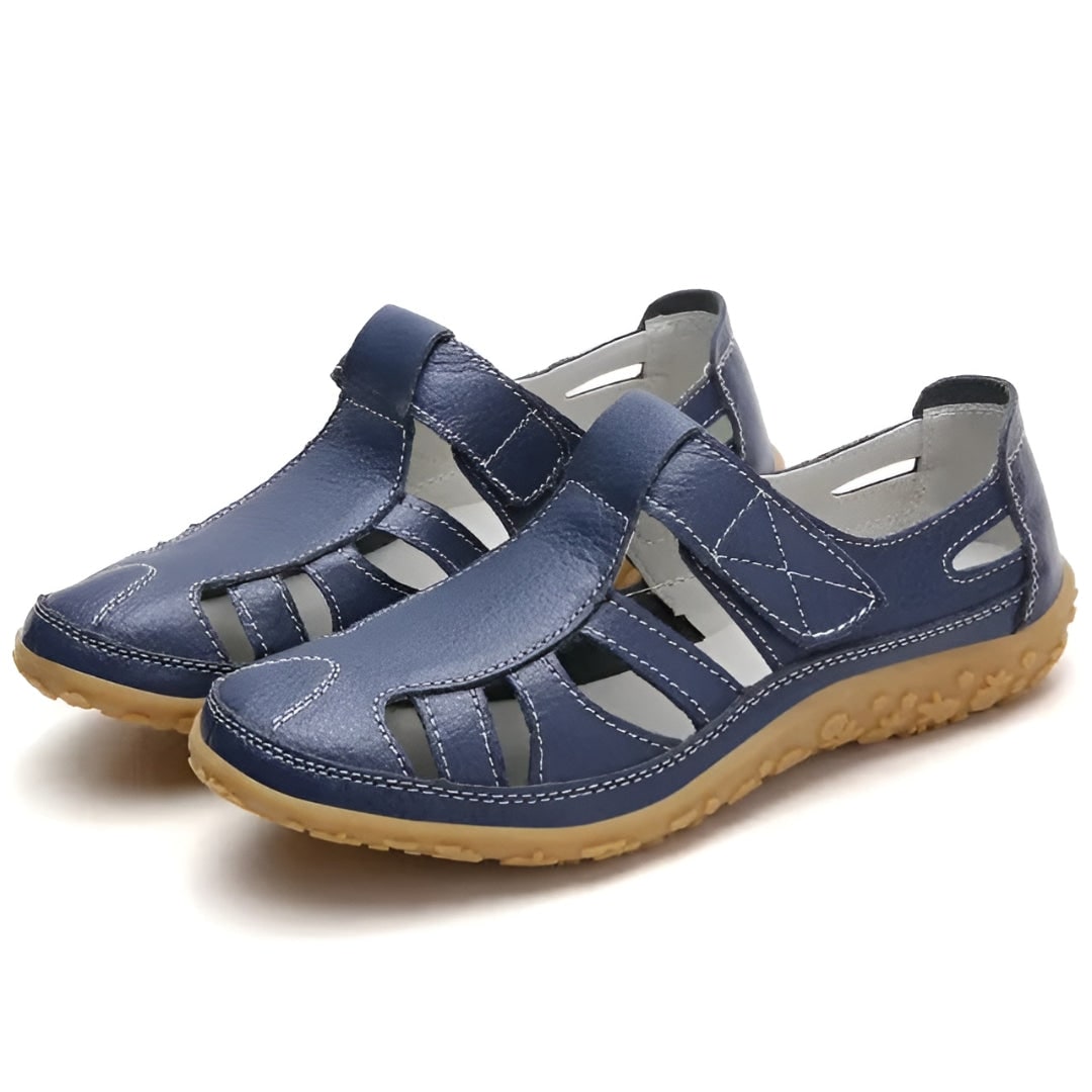 Women's Comfortable Closed Toe Cutout Sandals with Straps Walking Flat Heel Summer