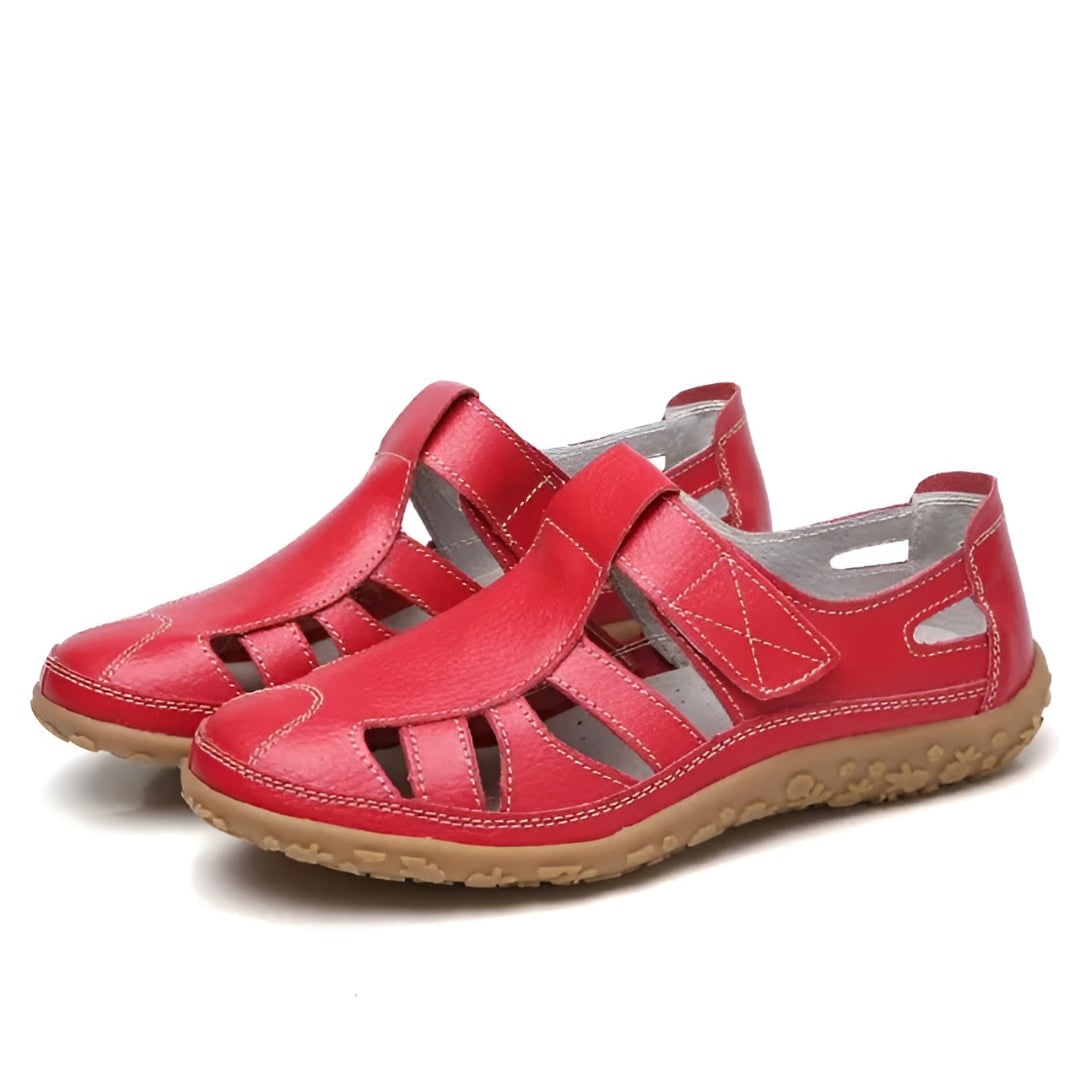 Women's Comfortable Closed Toe Cutout Sandals with Straps Walking Flat Heel Summer
