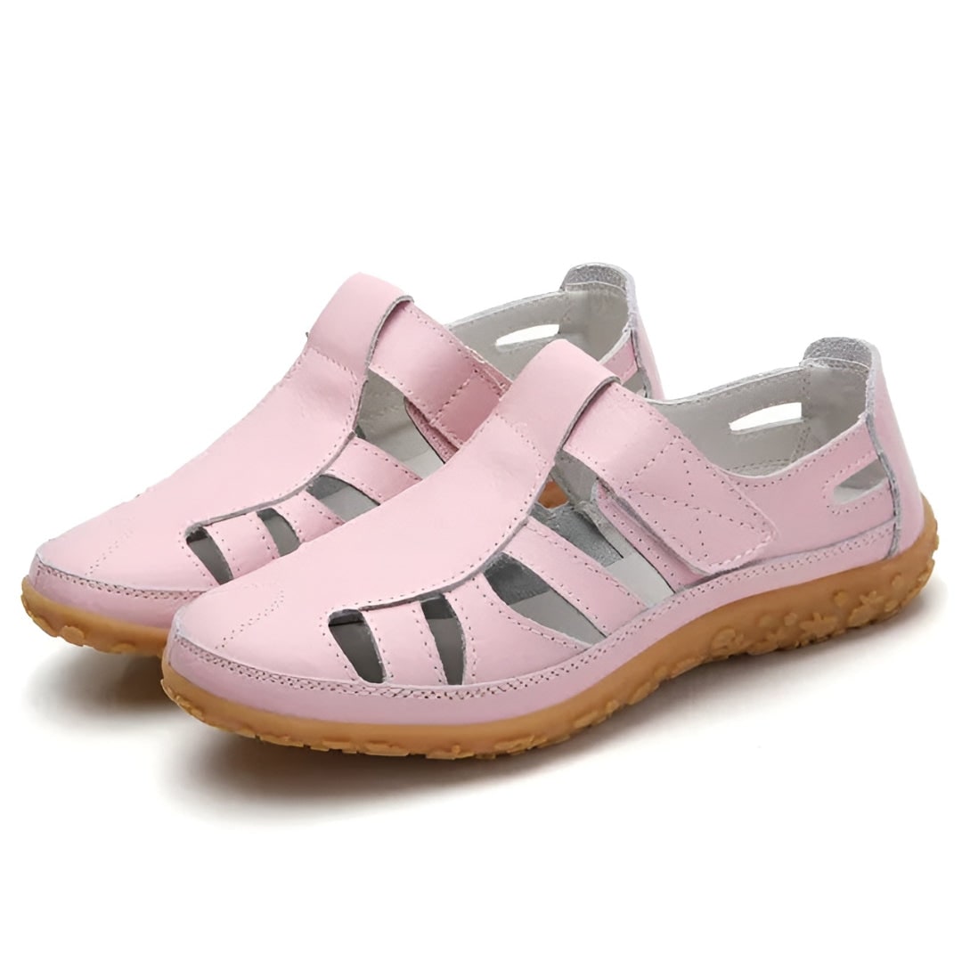 Women's Comfortable Closed Toe Cutout Sandals with Straps Walking Flat Heel Summer
