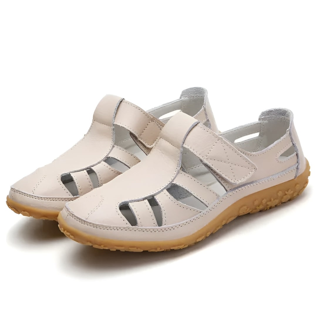 Women's Comfortable Closed Toe Cutout Sandals with Straps Walking Flat Heel Summer