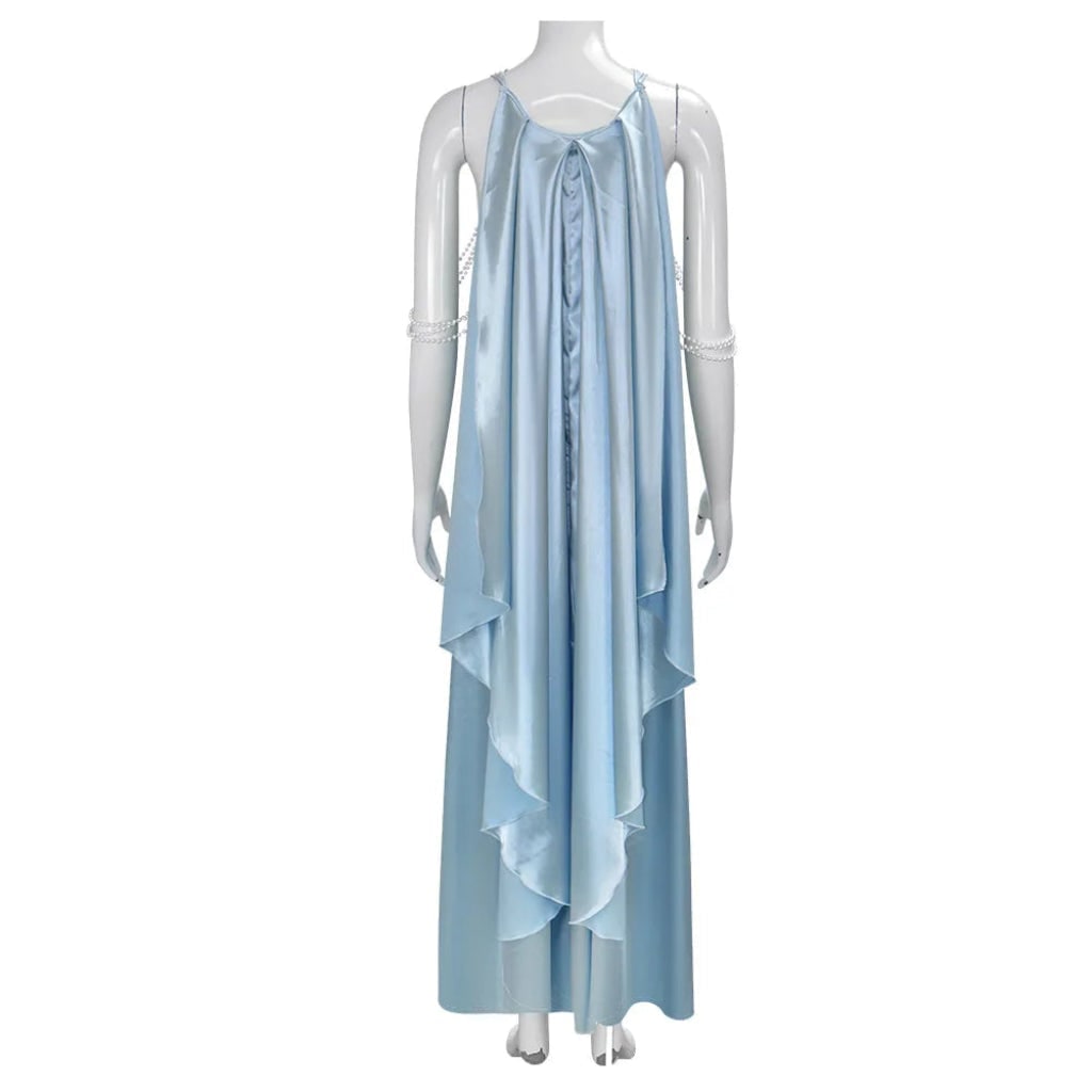 Women's Halloween Cosplay Princess Costume Dress with Satin Cape and Halter Neck for Fantasy Events
