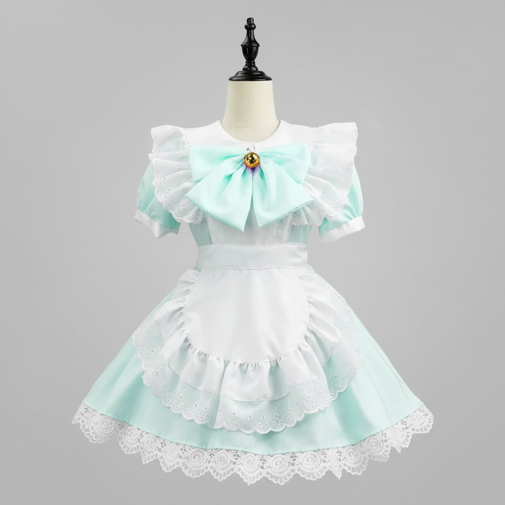 Women's Halloween French Maid Costume Dress with Apron and Puff Sleeves for Plus Size Party
